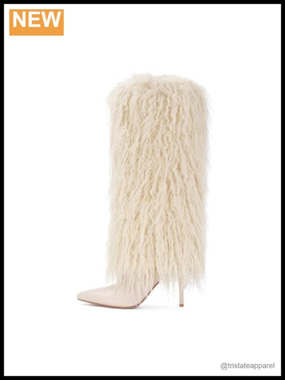 Faux Fur Knee High Boots Pointed Toe Stiletto Heel Tall Women's